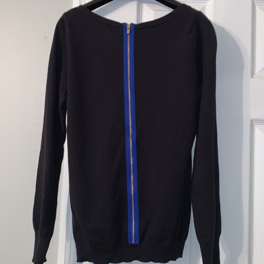 Banana Republic black sweater/top with blue trimmed back zip closure, S